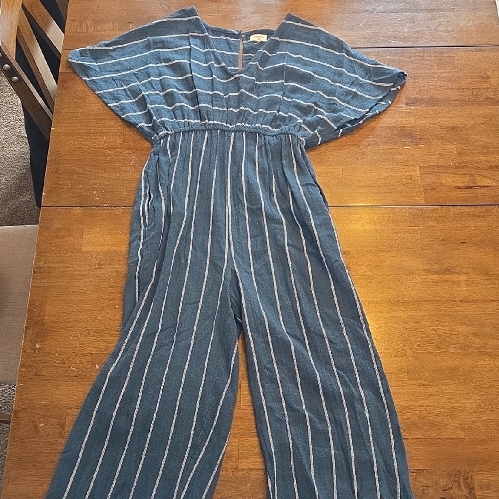Cost Plus World Market Blue Striped Jumpsuit